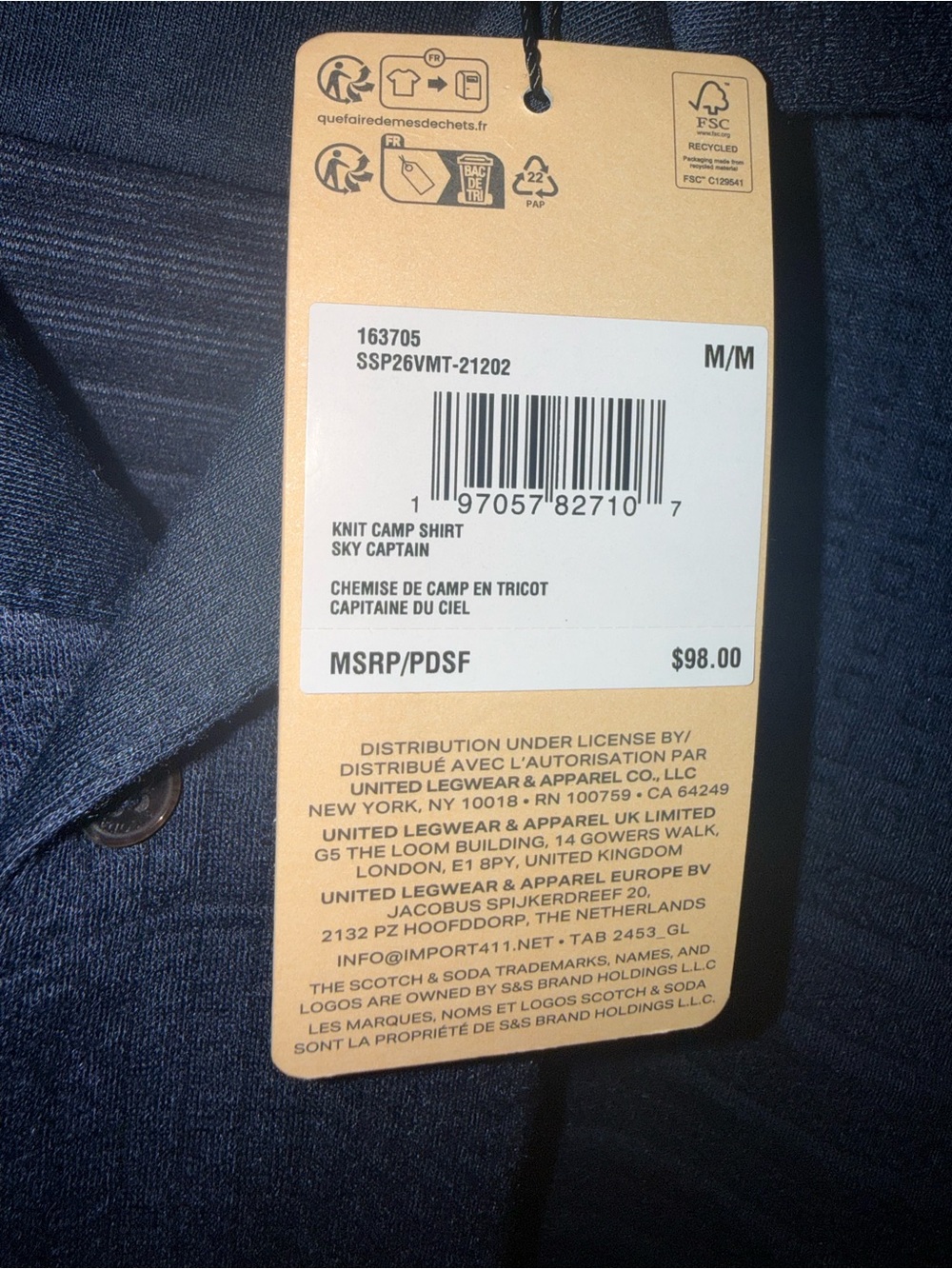 NWT Scotch & Soda Jacquard Knit Camp Shirt in “Sky Captain” Blue - Picture 6 of 8